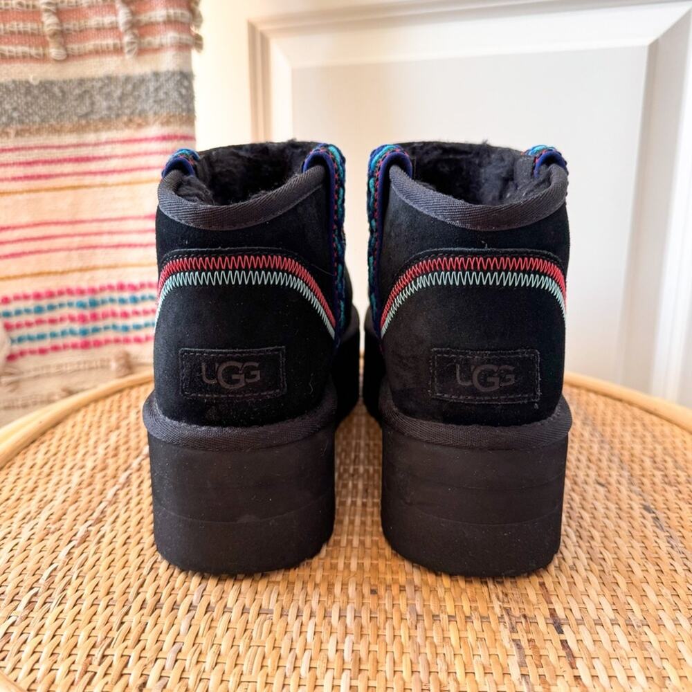 UGG Classic Ultra Mini Braid Platform Black Suede Boho Winter Boots Women’s 11 - Picture 5 of 9